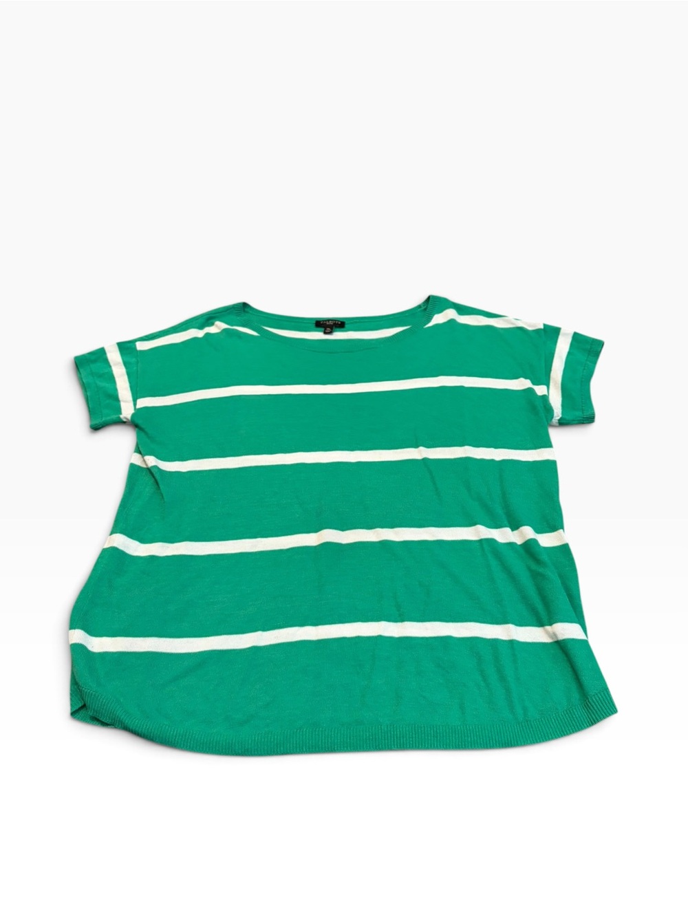 TALBOTS green and white short sleeve sweater